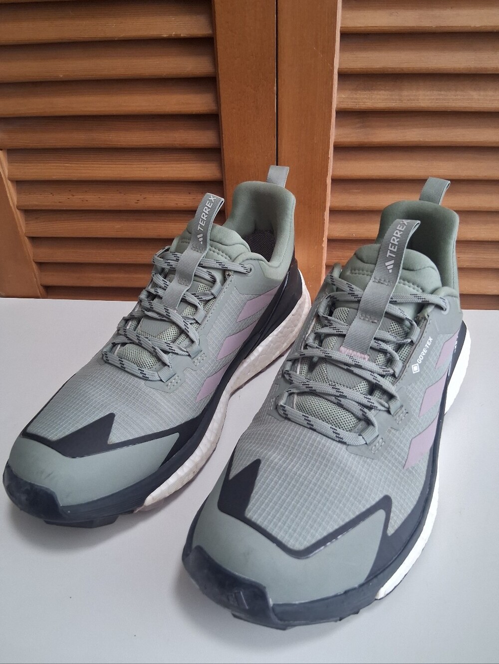 adidas Terrex Olive Green with Pink Accent Trail Running Shoes - Picture 3 of 8